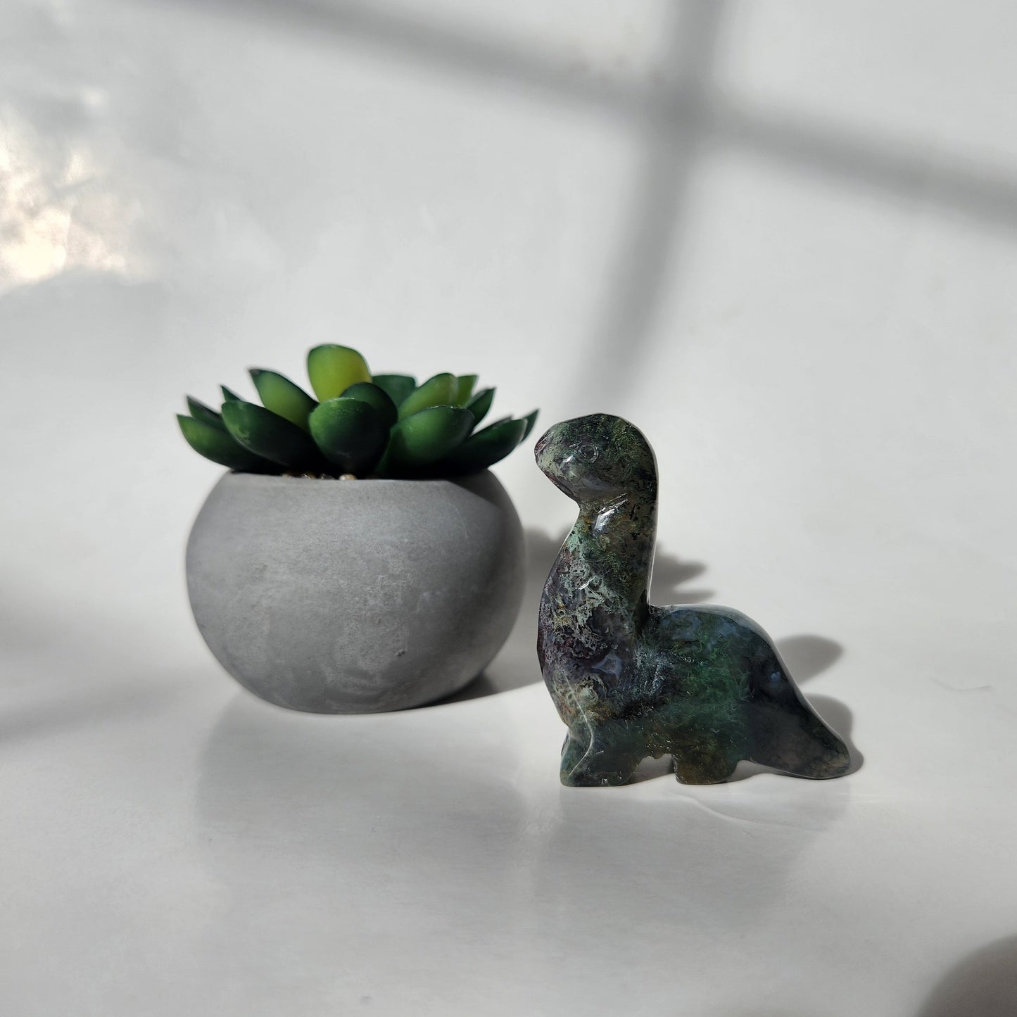 Moss Agate Dinosaur Carving