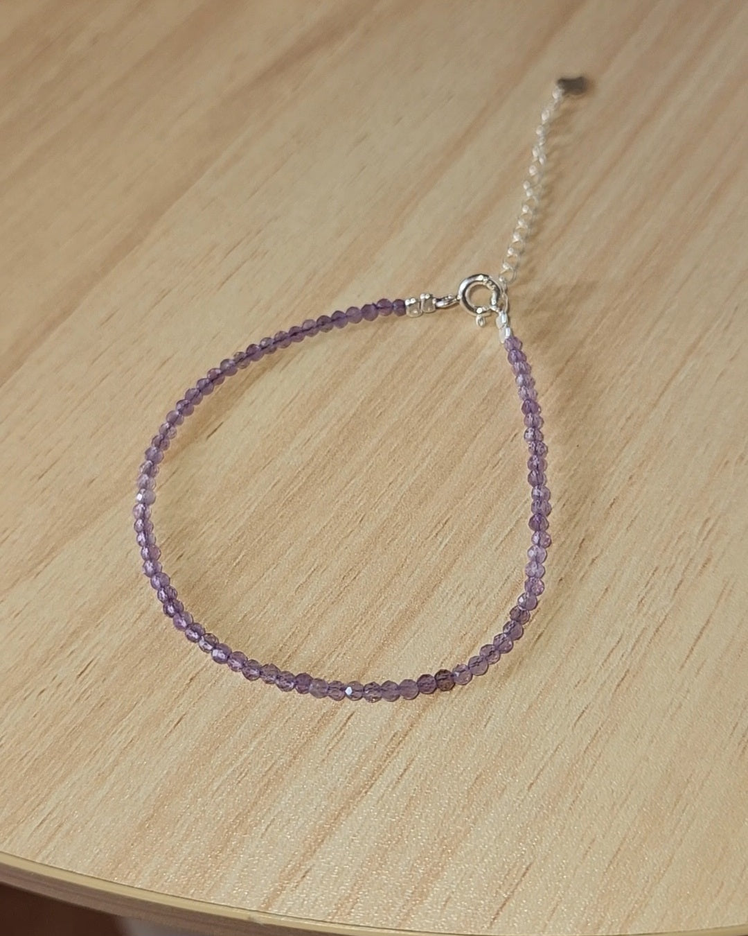 Amethyst Faceted Bead Bracelet | 925 Sterling Silver, Adjustable Fit