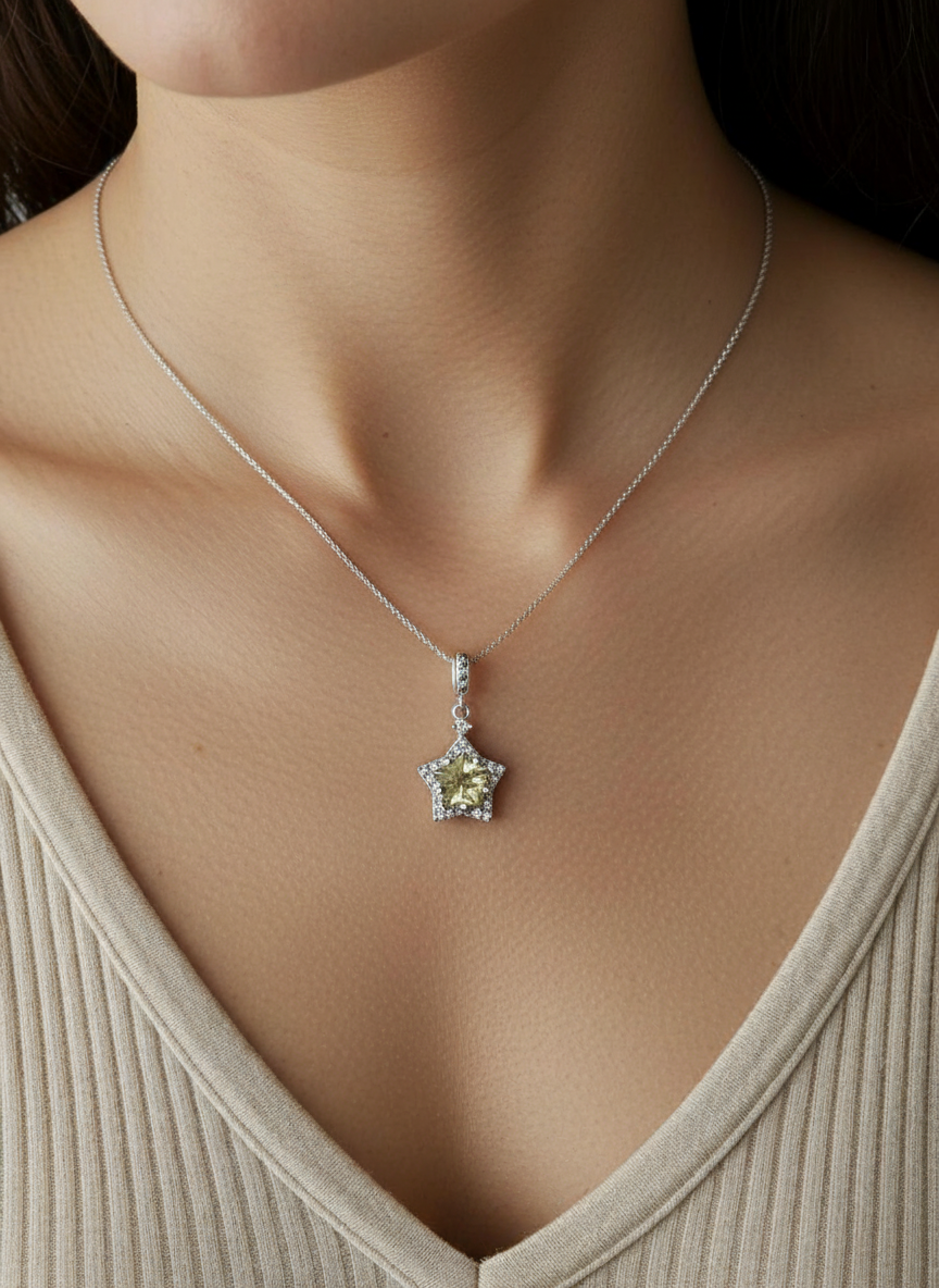 Libyan Dessert Glass Star Necklace Pendant | 925 Sterling Silver