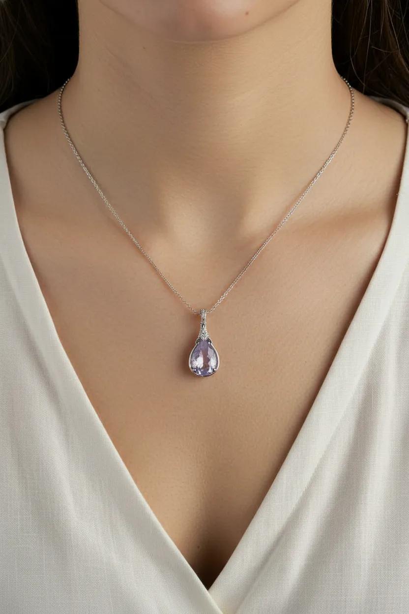 Lavender Moon Quartz Teardrop Necklace Pendant | 925 Sterling Silver