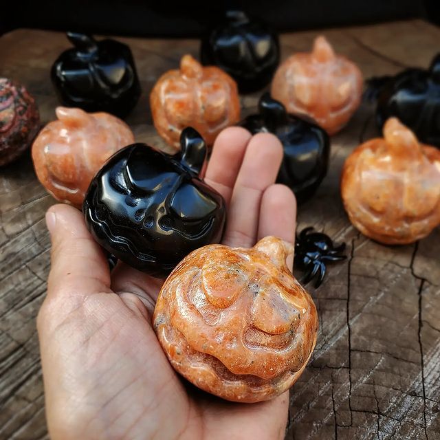 Sunstone & Black Obsidian Pumpkins