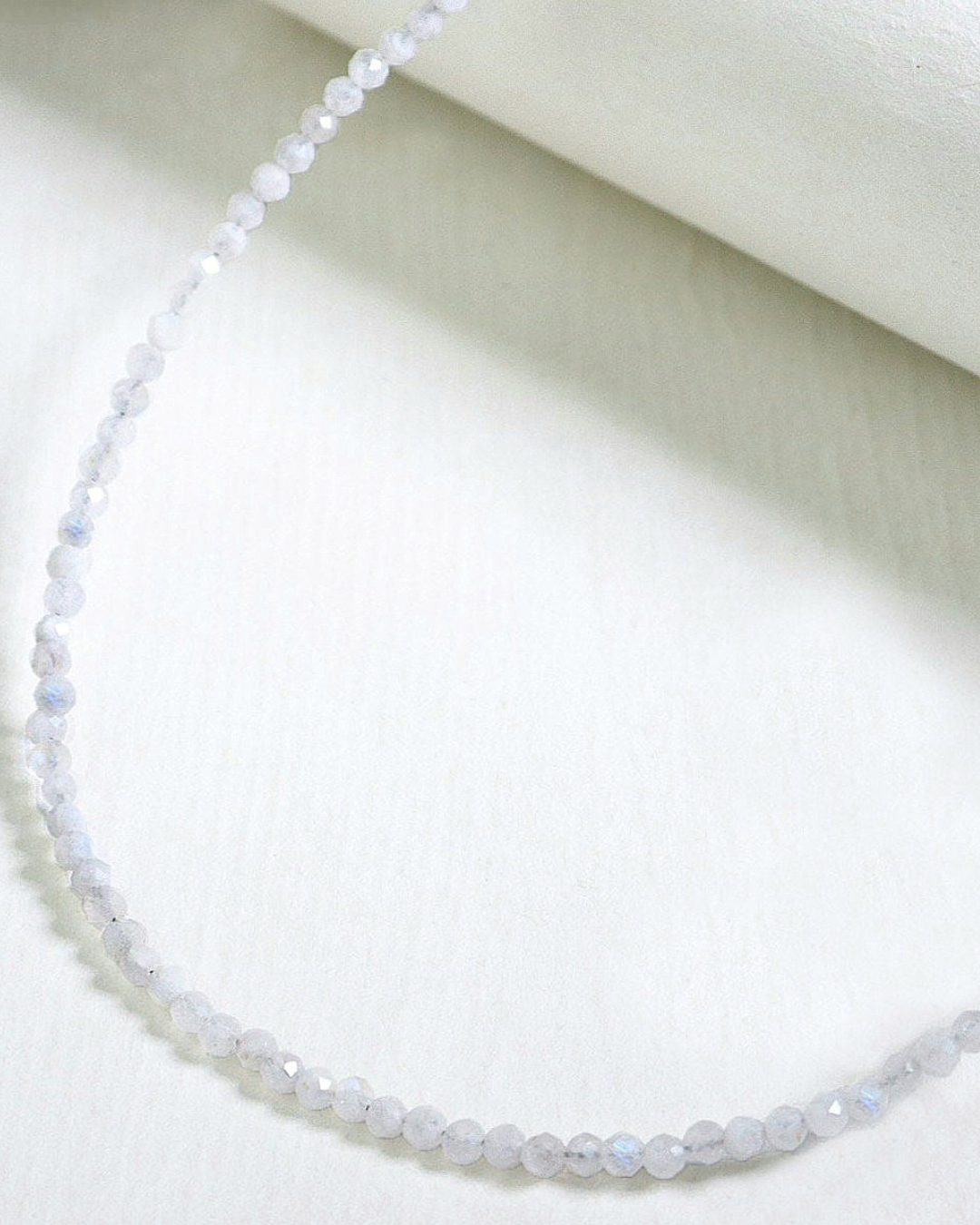 Moonstone Faceted Bead Necklace | 925 Sterling Silver, Adjustable Fit