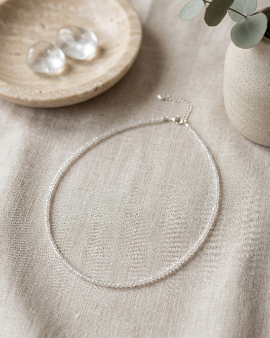 Clear Quartz Faceted Bead Necklace | 925 Sterling Silver, Adjustable Fit