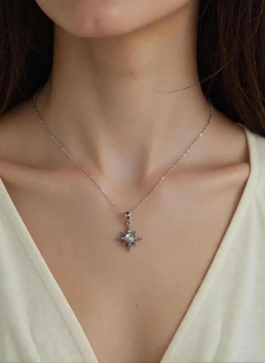 Moonstone Star Necklace Pendant | 925 Sterling Silver