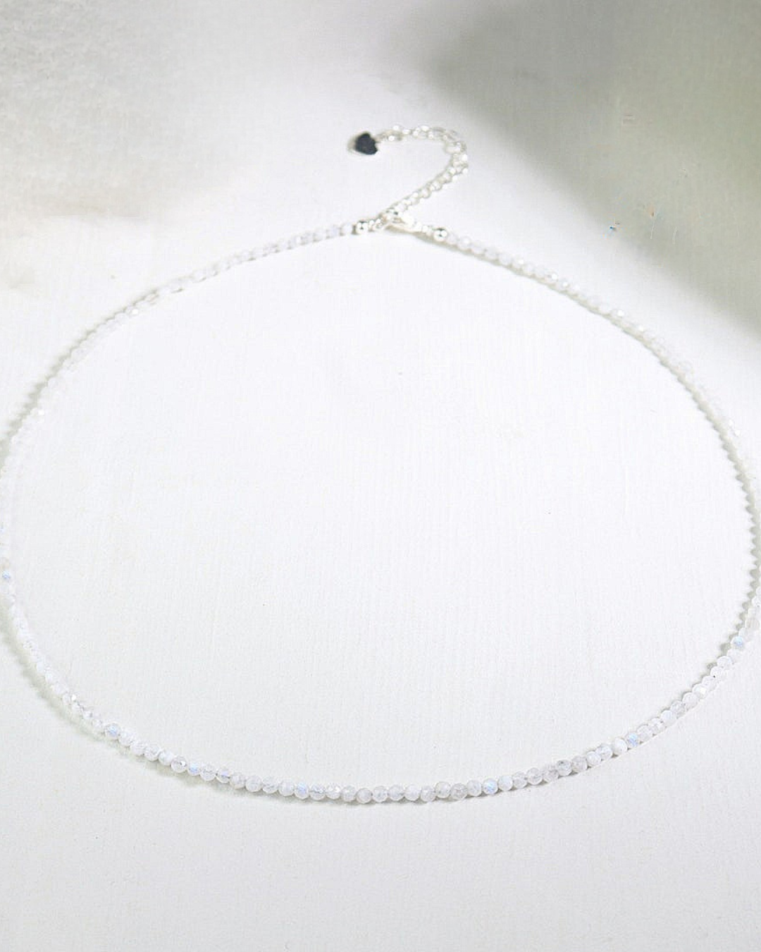 Moonstone Faceted Bead Necklace | 925 Sterling Silver, Adjustable Fit