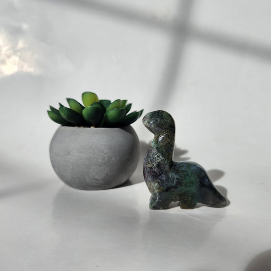 Moss Agate Dinosaur Carving