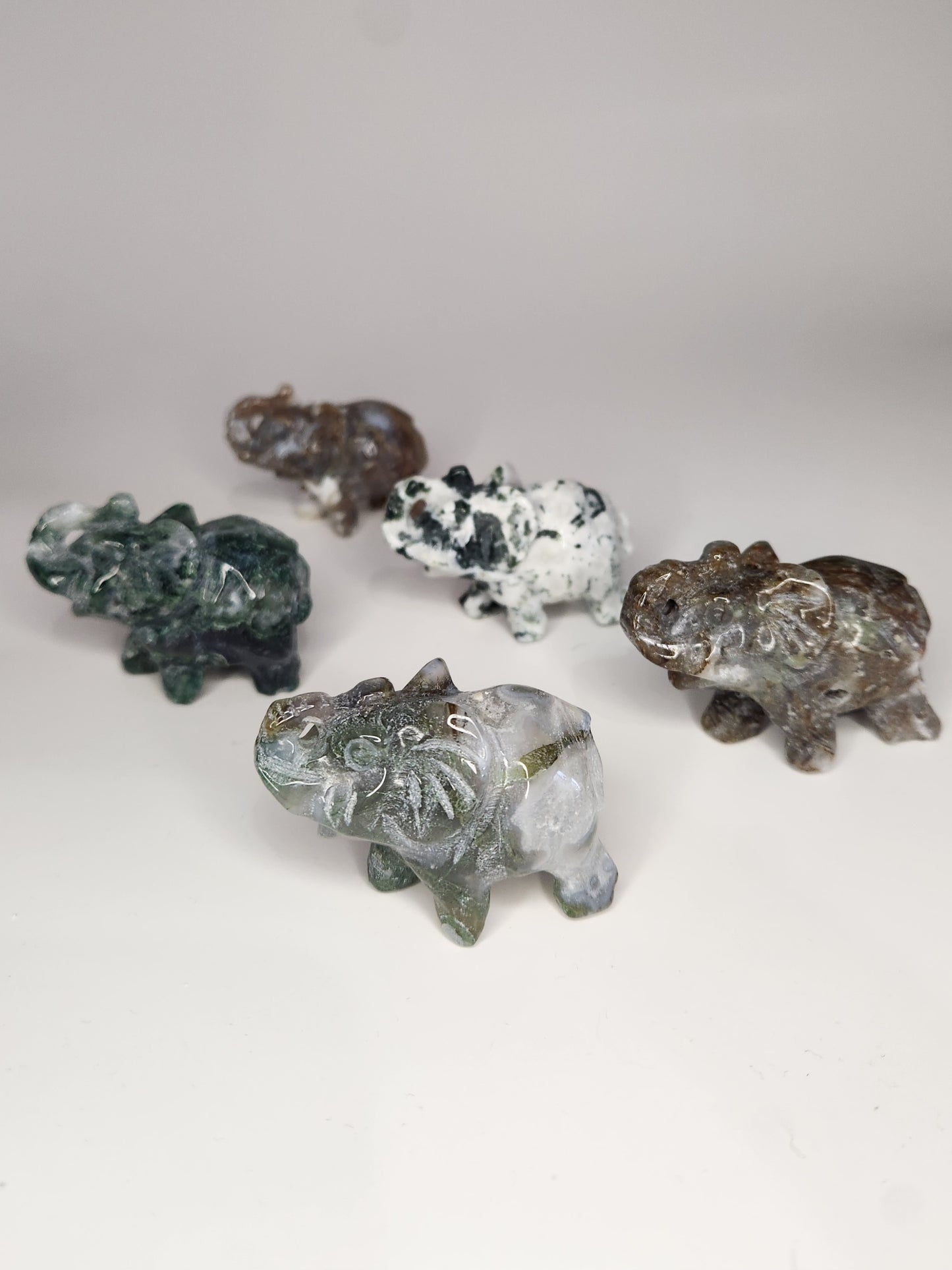 Moss Agate Elephants