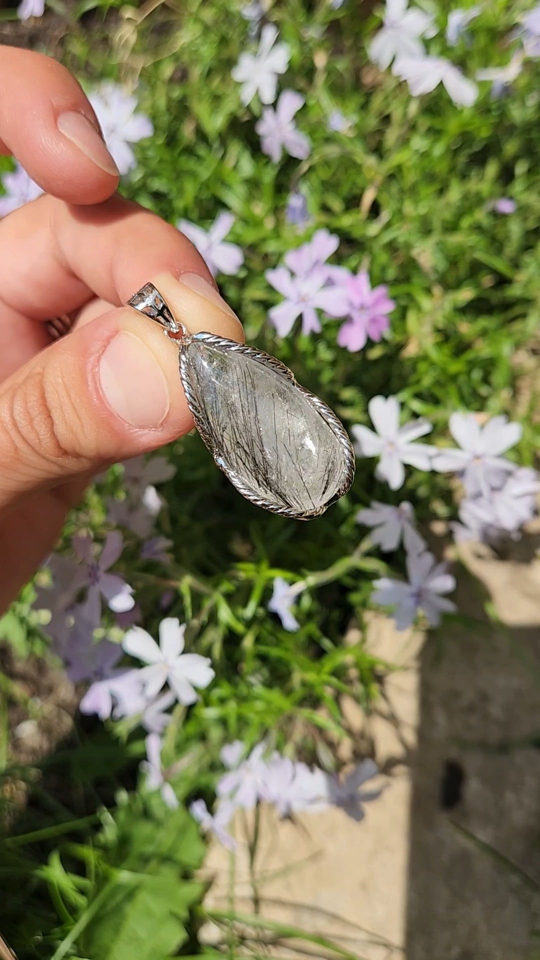 Black Rutilated Quartz Necklace Pendant | 925 Sterling Silver