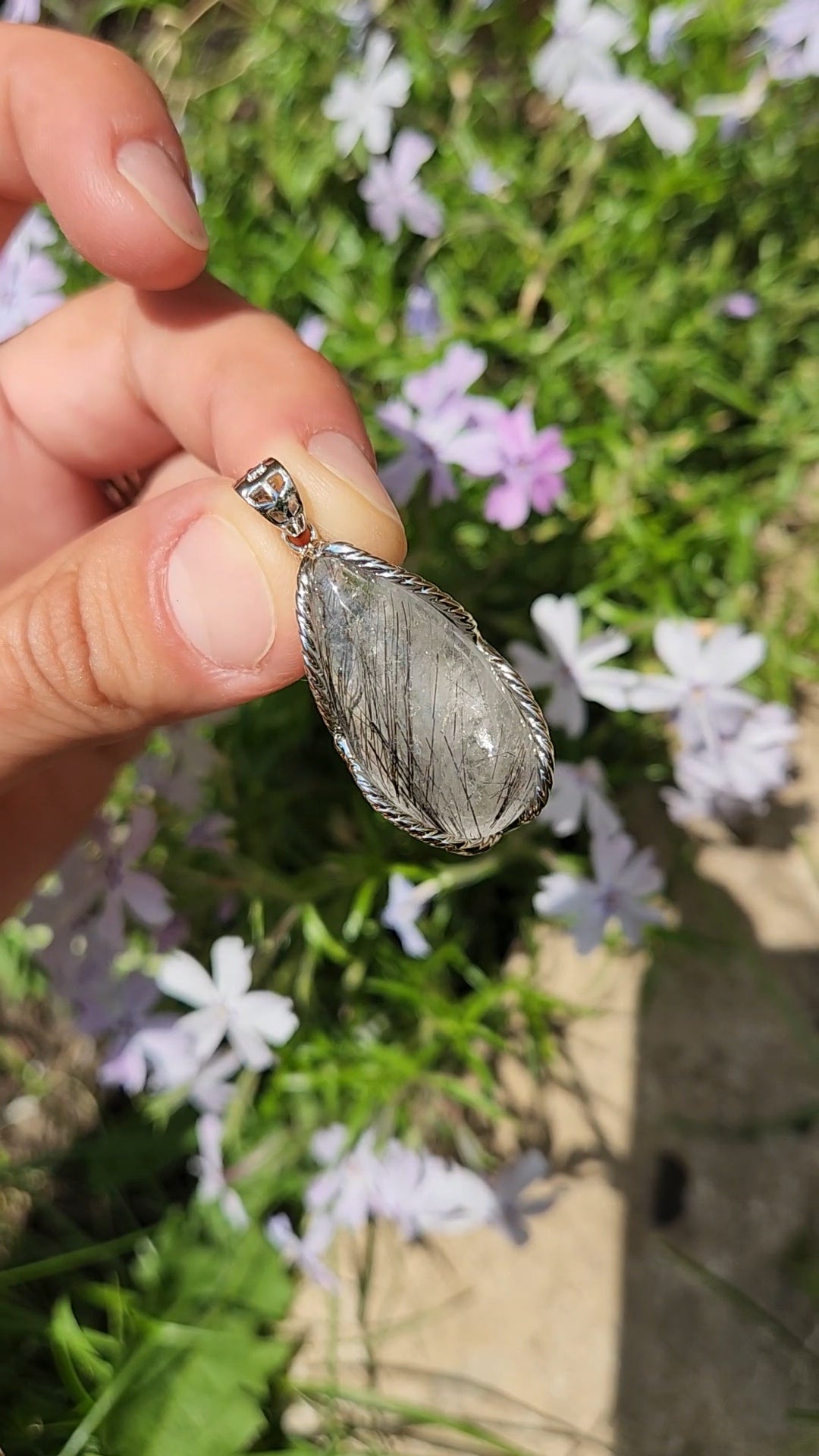Black Rutilated Quartz Necklace Pendant | 925 Sterling Silver