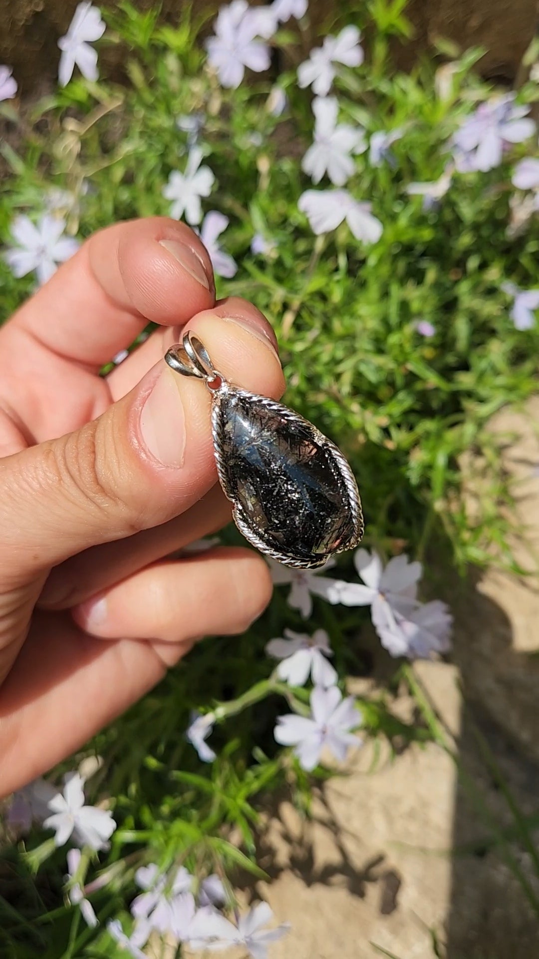 Black Rutilated Quartz Necklace Pendant | 925 Sterling Silver