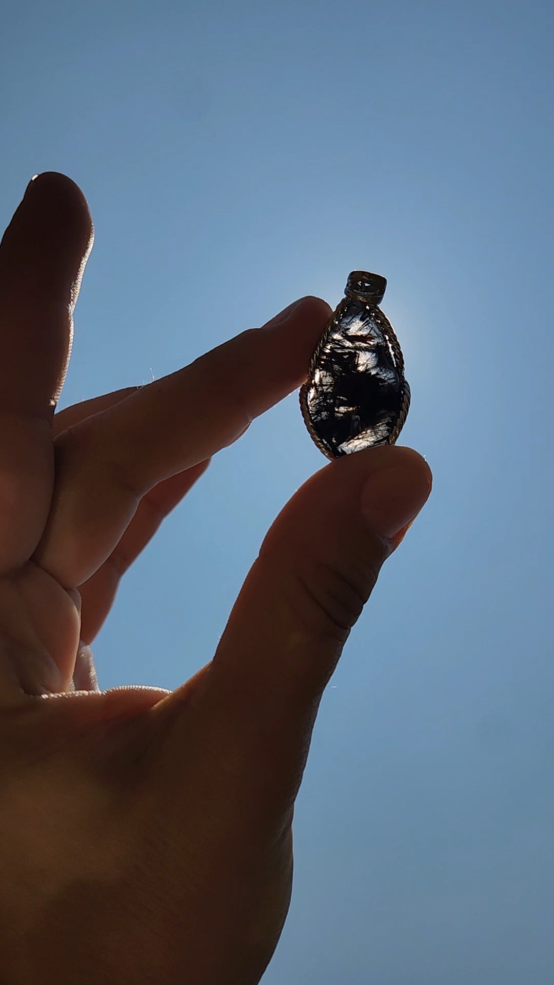 Black Rutilated Quartz Necklace Pendant | 925 Sterling Silver