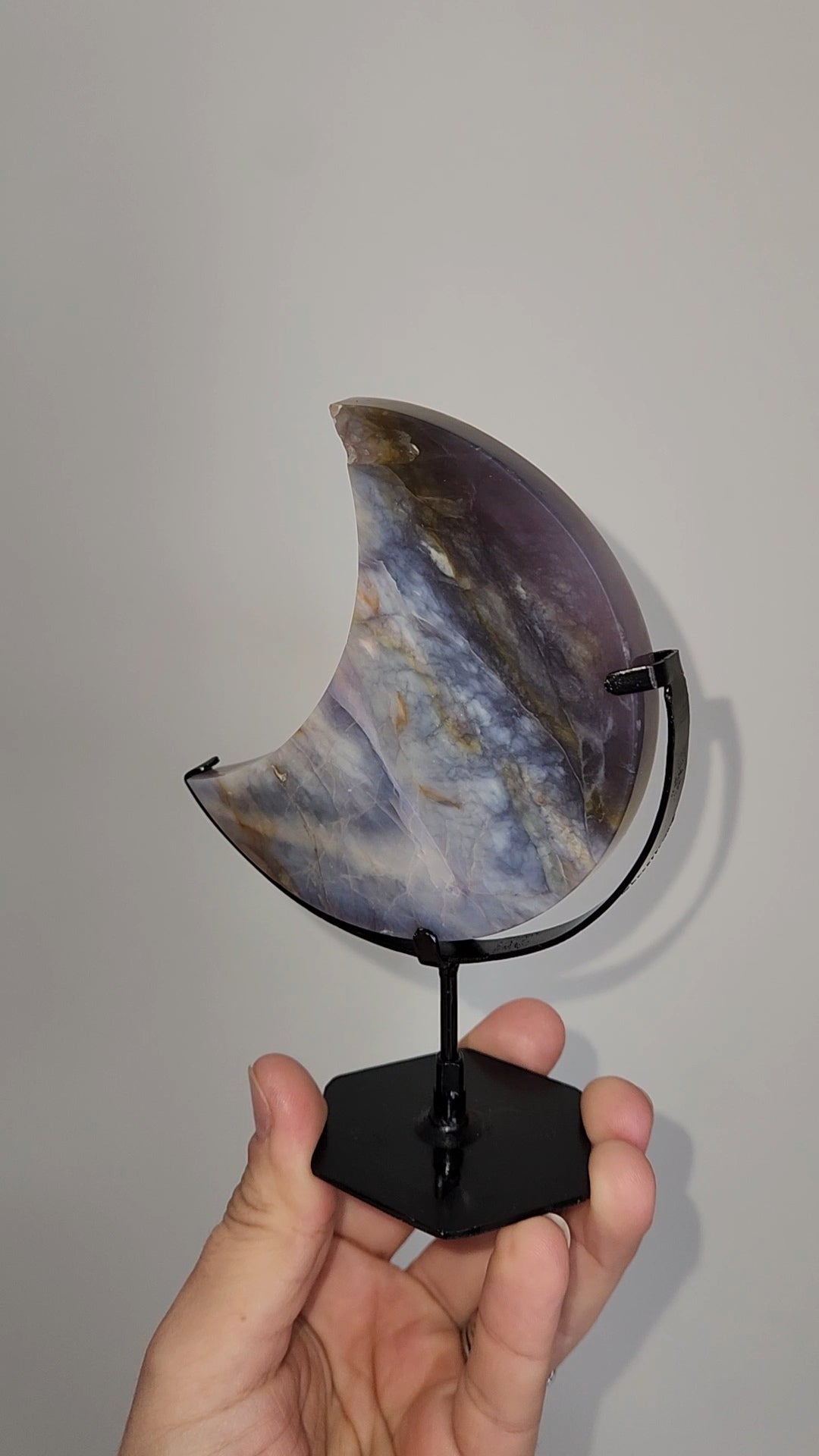 Purple Chalcedony Moon on Stand