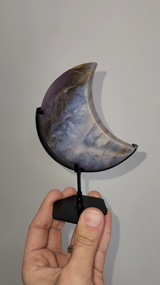 Purple Chalcedony Moon on Stand