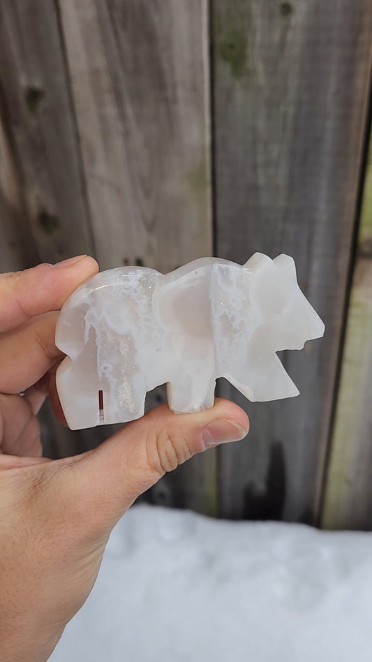 White Plume Agate Bear