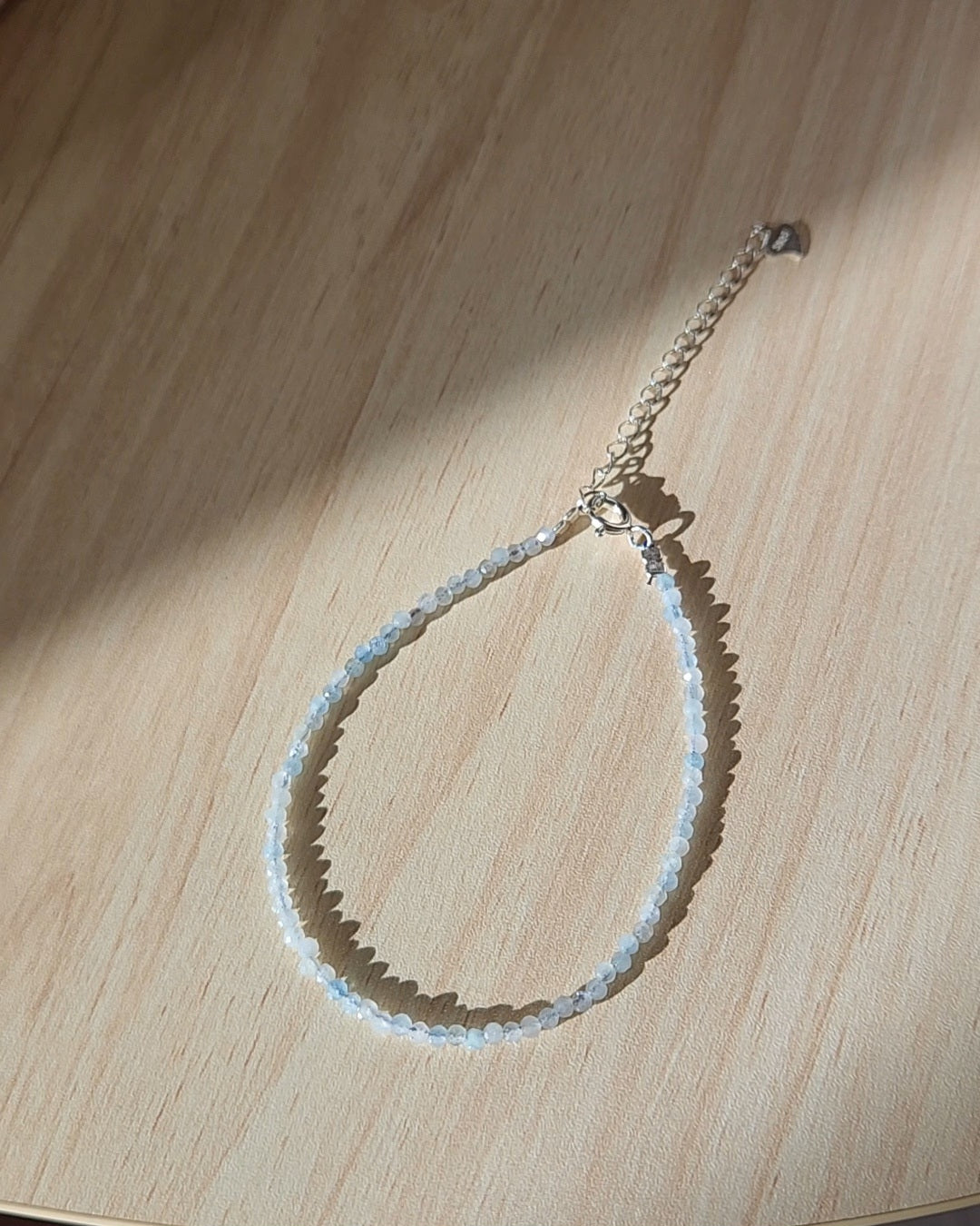 Aquamarine Faceted Bead Bracelet | 925 Sterling Silver, Adjustable Fit