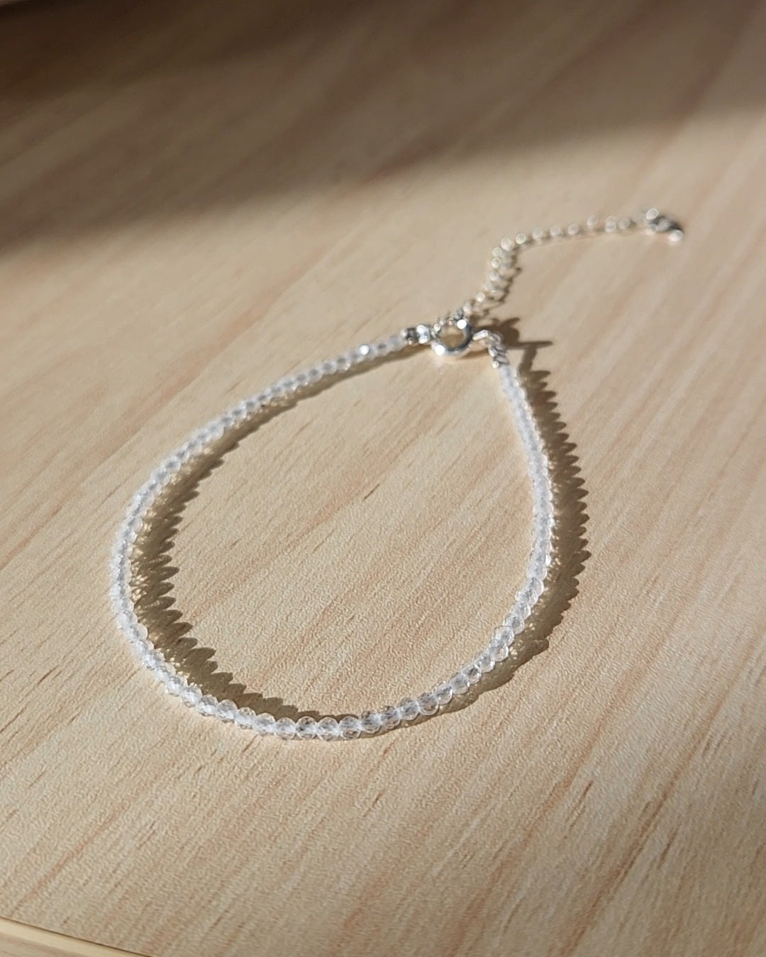 Clear Quartz Faceted Bead Bracelet | 925 Sterling Silver, Adjustable Fit