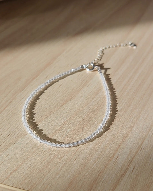 Clear Quartz Faceted Bead Bracelet | 925 Sterling Silver, Adjustable Fit