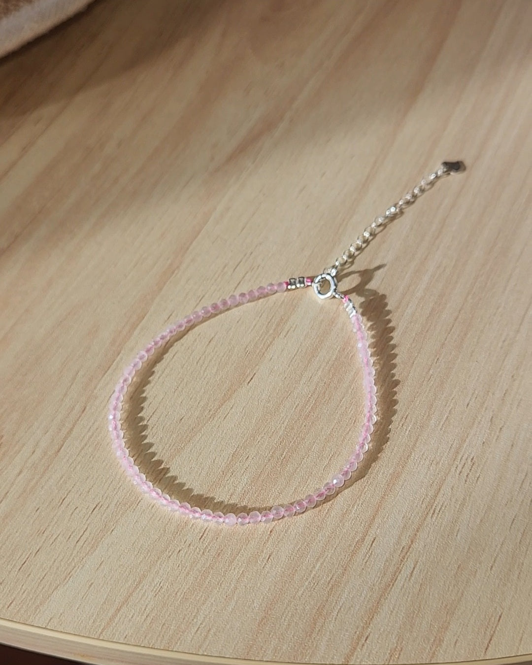 Rose Quartz Faceted Bead Bracelet | 925 Sterling Silver, Adjustable Fit