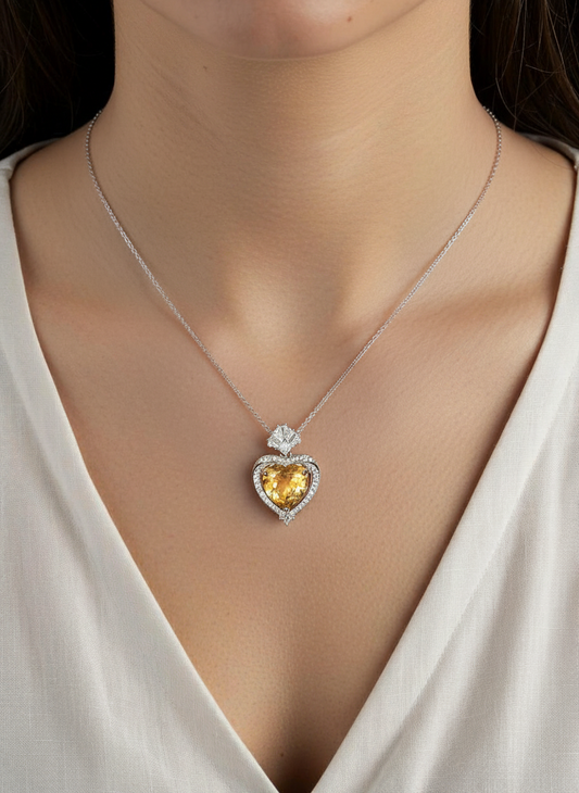 Citrine Heart Necklace Pendant | 925 Sterling Silver