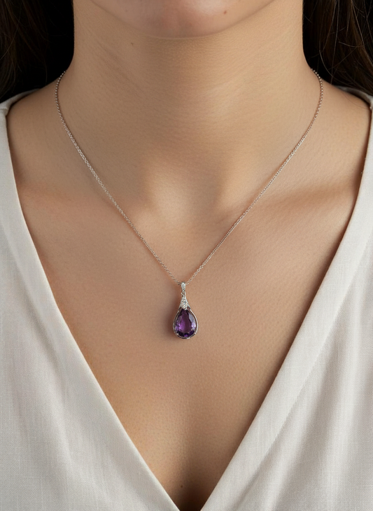 Amethyst Teardrop Necklace Pendant | 925 Sterling Silver