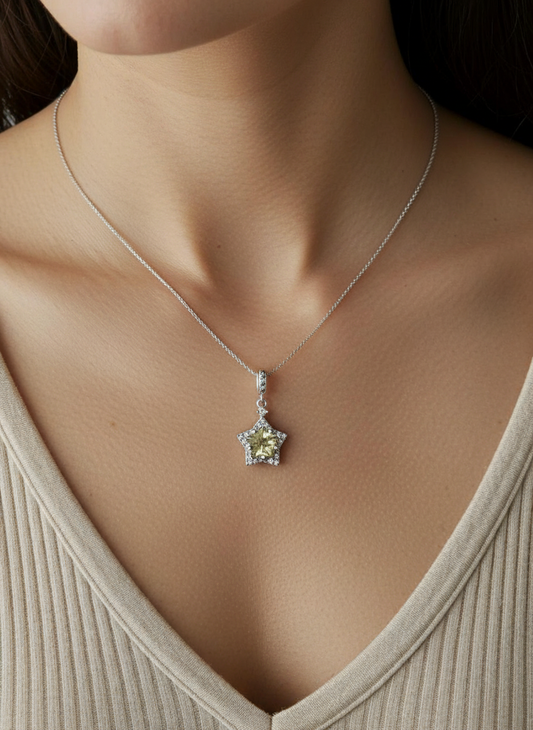 Libyan Dessert Glass Star Necklace Pendant | 925 Sterling Silver