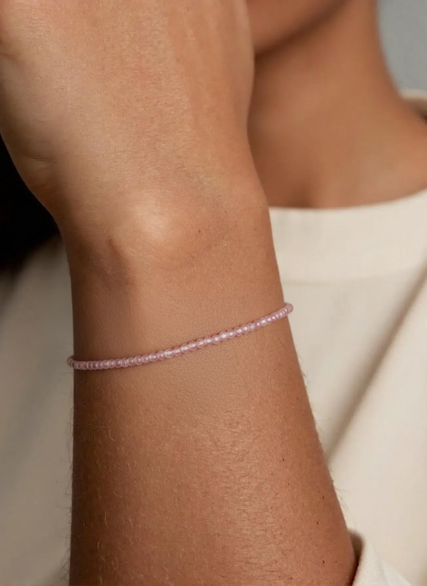 Rose Quartz Faceted Bead Bracelet | 925 Sterling Silver, Adjustable Fit