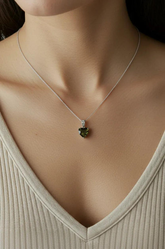 Moldavite Heart Necklace Pendant | 925 Sterling Silver