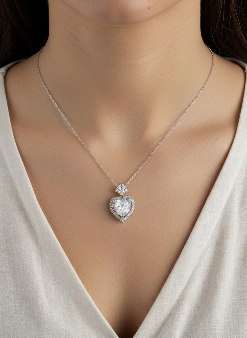 Lavender Moon Quartz Heart Necklace Pendant | 925 Sterling Silver