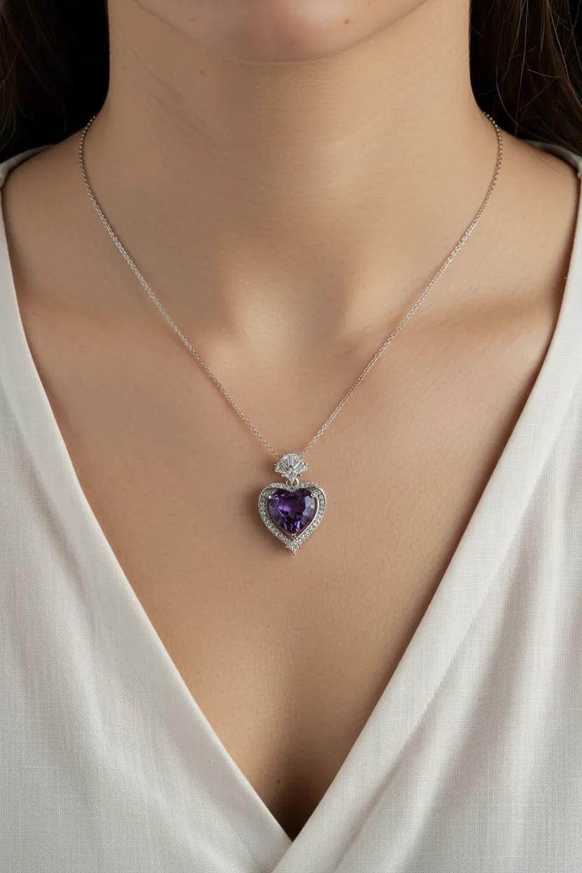 Amethyst Heart Necklace Pendant | 925 Sterling Silver