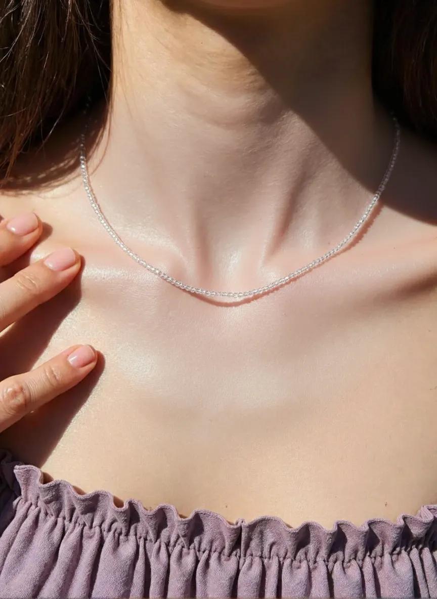 Clear Quartz Faceted Bead Necklace | 925 Sterling Silver, Adjustable Fit